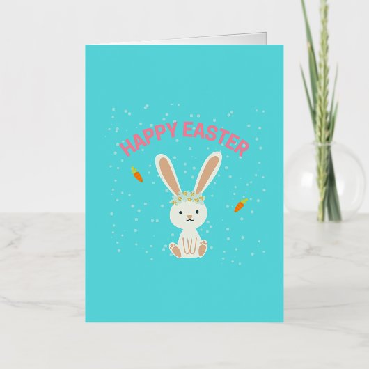 Happy Paast witte bunny op blauw Folie Wenskaart (Voorkant)