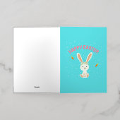 Happy Paast witte bunny op blauw Folie Wenskaart (Buiten Laag)
