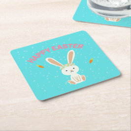 Happy Paast witte bunny op blauw Kartonnen Onderzetters