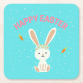 Happy Paast witte bunny op blauw Kartonnen Onderzetters (Voorkant)