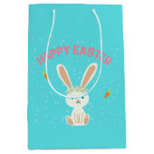 Happy Paast witte bunny op blauw Medium Cadeauzakje (Voorkant)