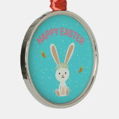 Happy Paast witte bunny op blauw Metalen Ornament (Rechts)