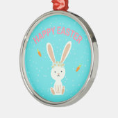 Happy Paast witte bunny op blauw Metalen Ornament (Links)