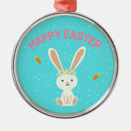 Happy Paast witte bunny op blauw Metalen Ornament