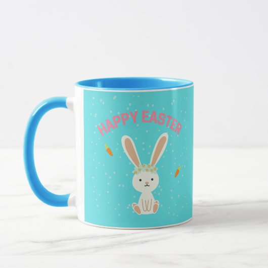 Happy Paast witte bunny op blauw Mok (Links)