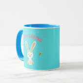 Happy Paast witte bunny op blauw Mok (Voorkant links)