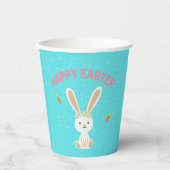 Happy Paast witte bunny op blauw Papieren Bekers (Voorkant)