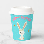 Happy Paast witte bunny op blauw Papieren Bekers (Voorkant)