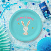 Happy Paast witte bunny op blauw Papieren Bordje (Feest)
