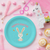 Happy Paast witte bunny op blauw Papieren Bordje (Feest)