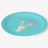 Happy Paast witte bunny op blauw Papieren Bordje (Gekanteld)