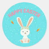 Happy Paast witte bunny op blauw Ronde Sticker (Voorkant)