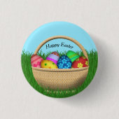 Happy Paaster Basket Ronde Button 3,2 Cm (Voorkant)