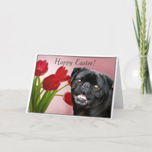 Happy Paaster Black pug dog wenskaart Feestdagen Kaart