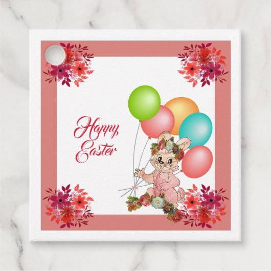 Happy Paaster Bunny Balloons Floral Crown Roos Bedankjes Labels (Voorkant)