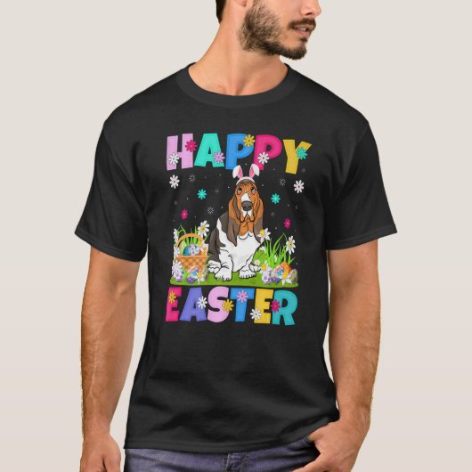 Happy Paaster Bunny Basset Hound Dog Zondag T-shirt (Voorkant)