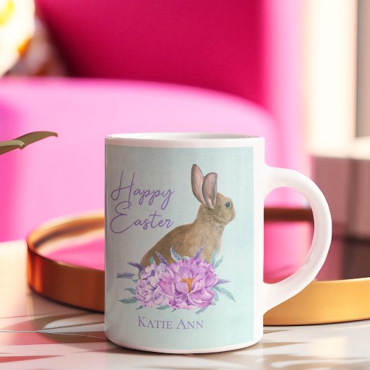 Happy Paaster Bunny Beauful Pastel Floral Custom Koffiemok