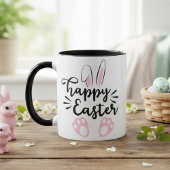 Happy Paaster Bunny Black en Pink Pasen Mok