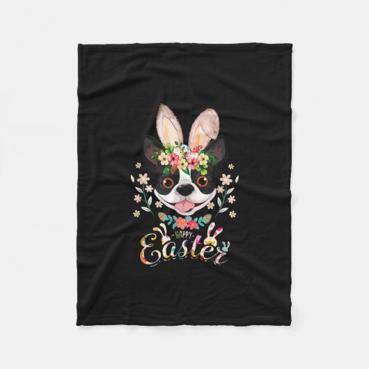 Happy Paaster Bunny Boston Terrier Lovers with Eas Fleece Deken (Voorkant)