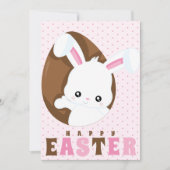 Happy Paaster Bunny Brown Egg Polka Dot Pink Feestdagenkaart (Voorkant)