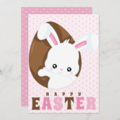 Happy Paaster Bunny Brown Egg Polka Dot Pink Feestdagenkaart (Voorkant / Achterkant)