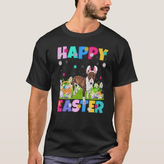 Happy Paaster Bunny Bull Terrier Dog Paaszondag T-shirt (Voorkant)