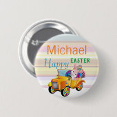 Happy Paaster Bunny Car - Gepersonaliseerde naam K Ronde Button 5,7 Cm (Voorkant /achterkant)