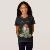 Happy Paaster Bunny Chicks Waterverf Floral Wreath T-shirt (Voorkant volledig)