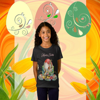 Happy Paaster Bunny Chicks Waterverf Floral Wreath T-shirt