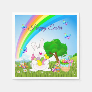 Happy Paaster Bunny Colored Eggs Cute Servet