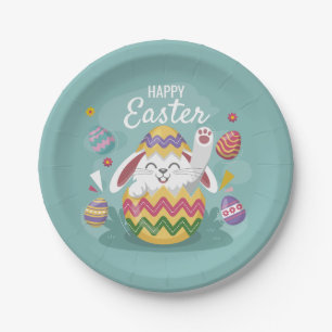Happy Paaster Bunny & Colorful Eggs Papieren Bordje