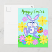 Happy Paaster Bunny Cute Cartoon Rabbit Flowers Briefkaart (Voorkant / Achterkant)