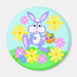 Happy Paaster Bunny Cute Cartoon Rabbit Flowers Magneet