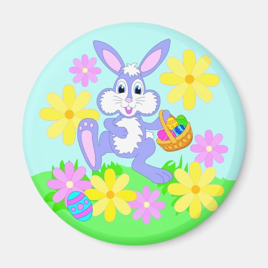 Happy Paaster Bunny Cute Cartoon Rabbit Flowers Magneet (Voorkant)