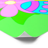 Happy Paaster Bunny Cute Cartoon Rabbit Flowers Poster (Hoek)