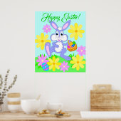 Happy Paaster Bunny Cute Cartoon Rabbit Flowers Poster (Keuken)