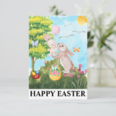 Happy Paaster Bunny Cute Rabbit Waterverf Bedankkaart (Staand voorkant)