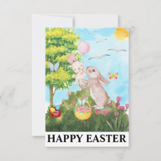 Happy Paaster Bunny Cute Rabbit Waterverf Bedankkaart