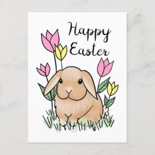 Happy Paaster Bunny Cute Spring Flowers Briefkaart