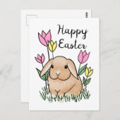 Happy Paaster Bunny Cute Spring Flowers Briefkaart (Voorkant / Achterkant)