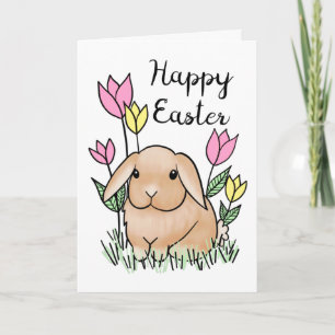 Happy Paaster Bunny Cute Spring Flowers Kaart