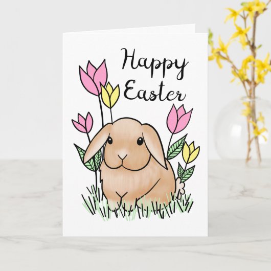 Happy Paaster Bunny Cute Spring Flowers Kaart (Gele Bloem)