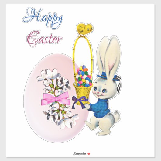 Happy Paaster Bunny Decorative Egg Basket Chick Sticker (Vel)