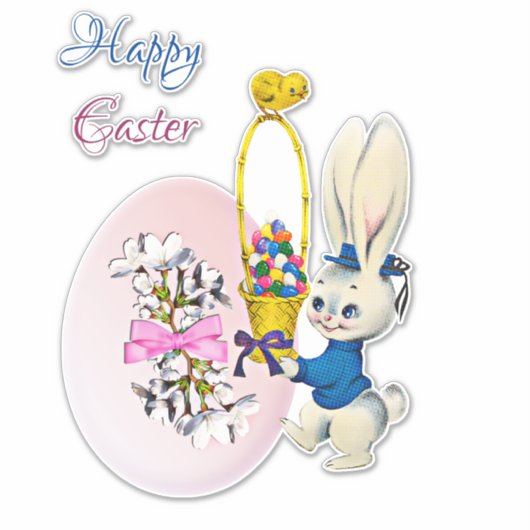 Happy Paaster Bunny Decorative Egg Basket Chick Sticker (Voorkant)