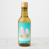 Happy Paaster Bunny Ears Blauwgroen Mini Wine Labe Wijn Etiket (Voorkant)