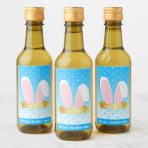 Happy Paaster Bunny Ears Blue Mini Wine Label set