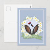 Happy Paaster Bunny Ears Daisies Wreath Briefkaart (Voorkant / Achterkant)