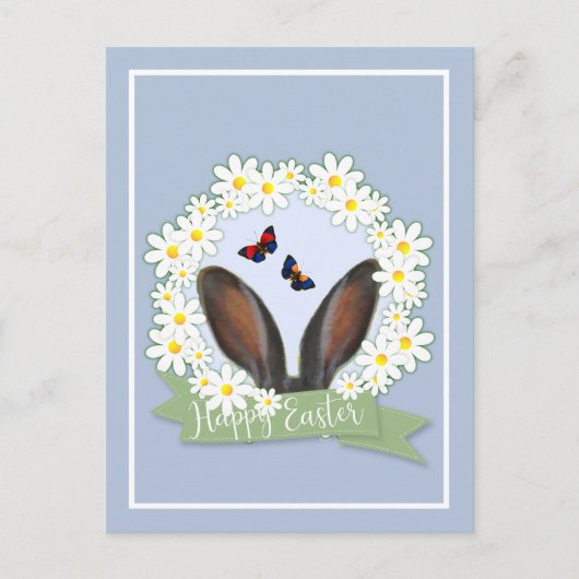 Happy Paaster Bunny Ears Daisies Wreath Briefkaart (Voorkant)
