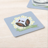 Happy Paaster Bunny Ears Daisies Wreath Kartonnen Onderzetters (Schuin)