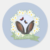 Happy Paaster Bunny Ears Daisies Wreath Ronde Sticker (Voorkant)